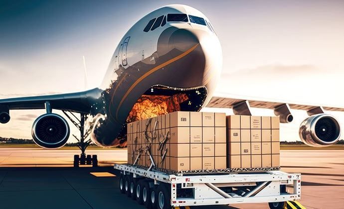 Air cargo being loaded onto a plane
